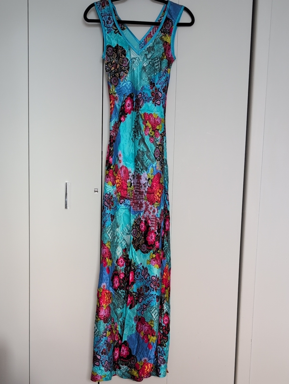 Turquoise Floral V-Neck Maxi Dress - Sleeveless Summer Maxi